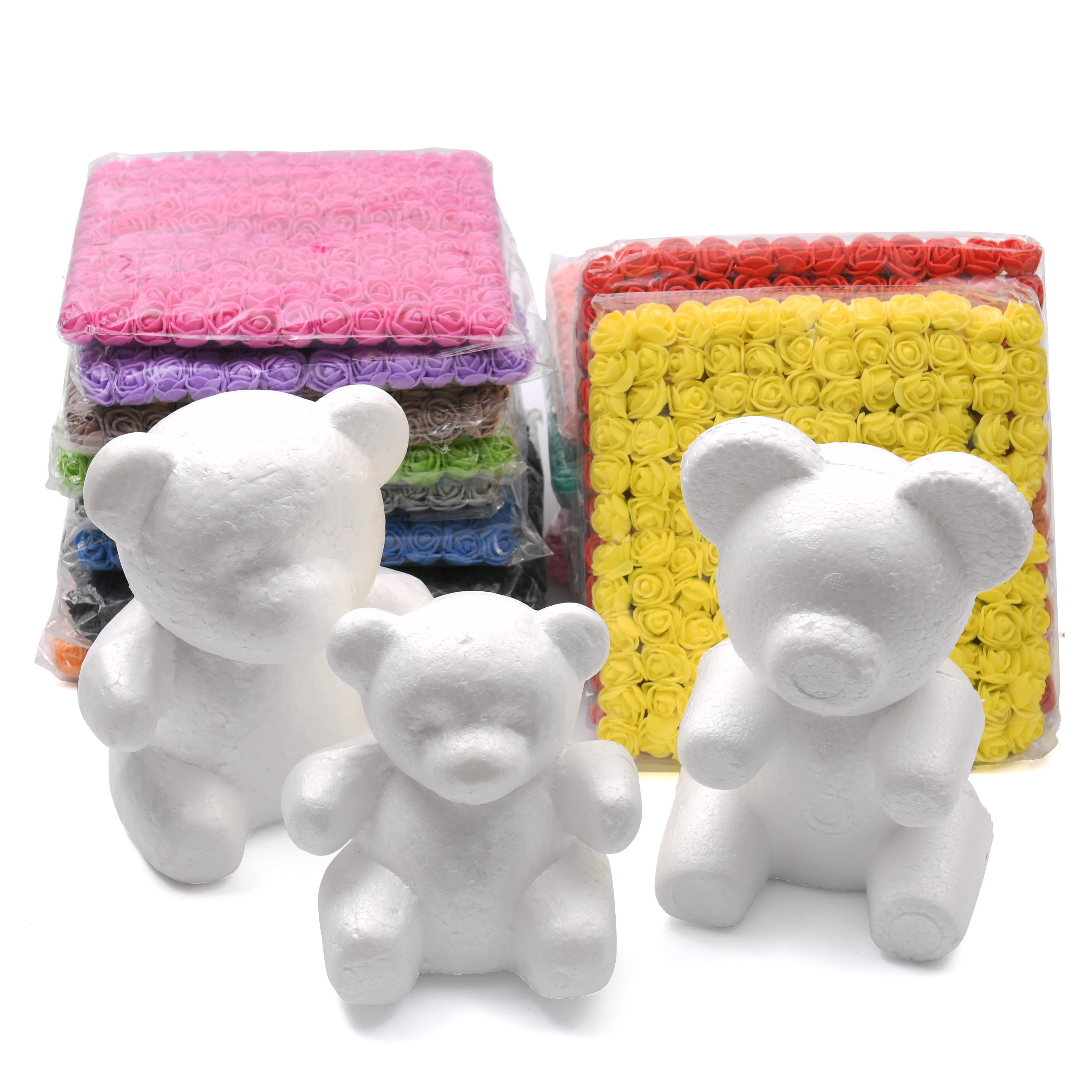 144pcs Pe без кружева роза цветы из пены мини букет искусственных & плюшевый медведь