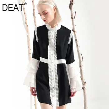 

DEAT Fashion New 2020 Ruffles Patchwork Women Dress Casual Spring Tide Party Clothes BF88301S