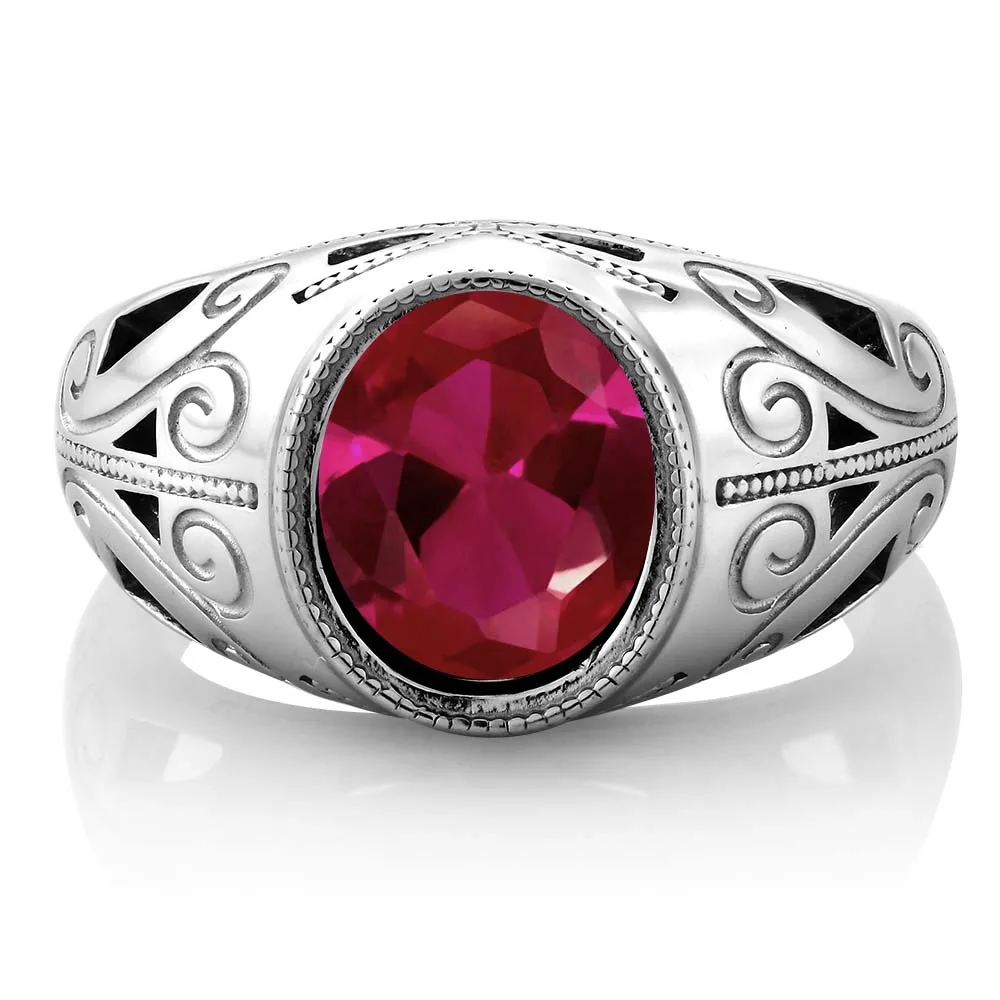 GemStoneKing, винтажное, 925 пробы, серебряное, мужское кольцо, 6,40 карат, овальное, красное, созданное рубиновое кольцо для мужчин, вечерние ювелирные изделия