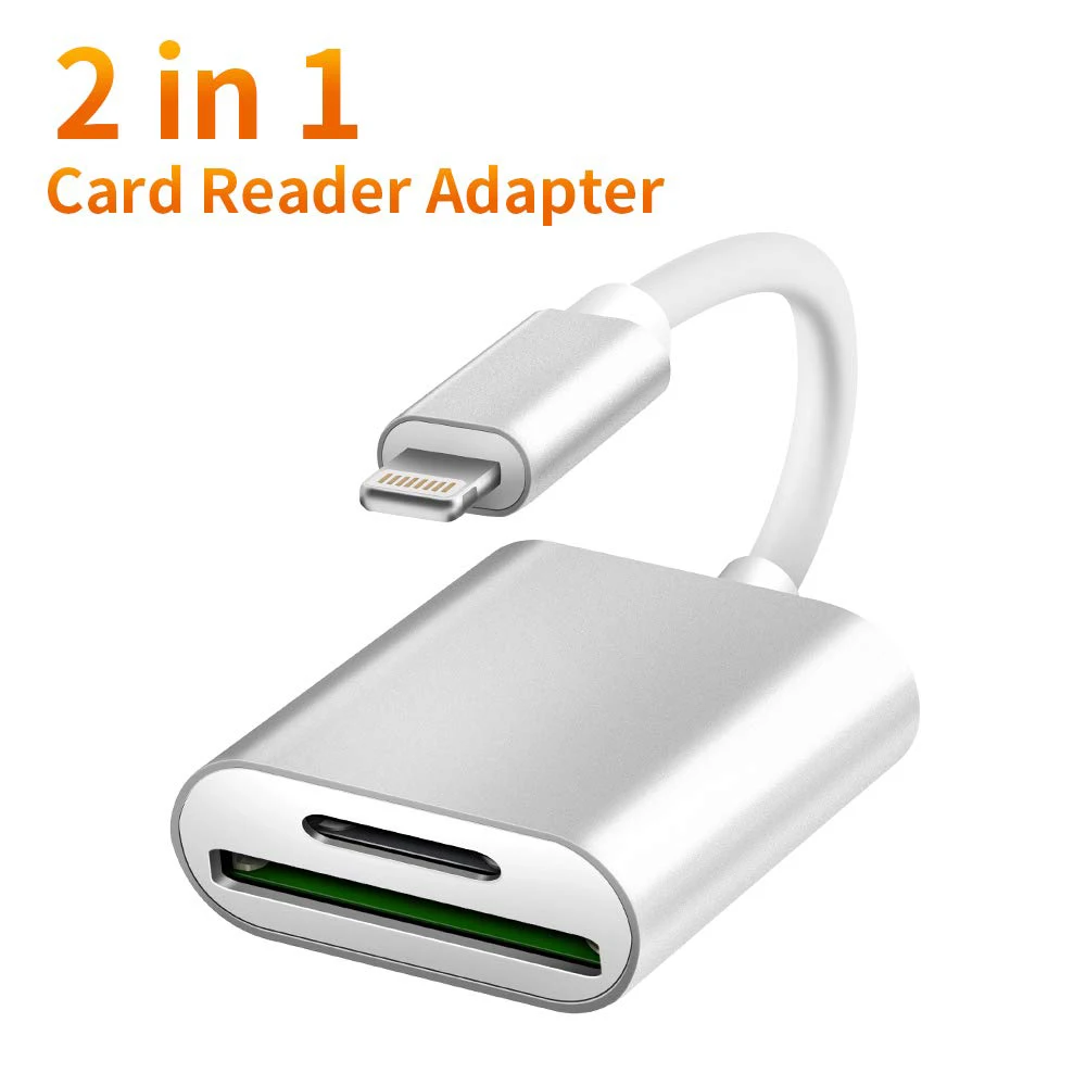 

Aluminum 2 in 1 Lighting Card Reader, Rocketek TF & SD Card Dual Slot Camera Reader Adapter, USB OTG Adapter Cable Compatible wi