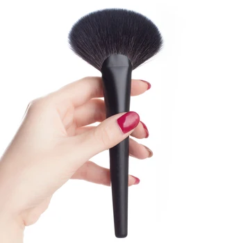 

02 Professional Makeup Brushes Soft Sokouhou Goat Hair Fan Shape Face Powder Brush Ebony Handle Make Up Brush