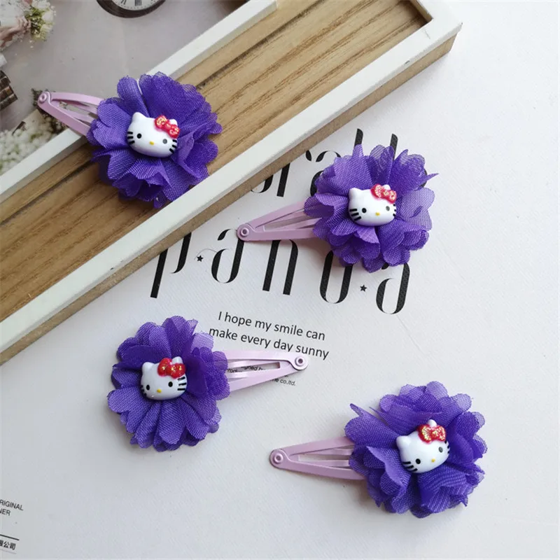 20pcs/lot Cartoon Cat Girls Hairpins Handmade Princess Gift Chiffon Flower Barrettes Headwear Kids Hair Accessories - Цвет: purple