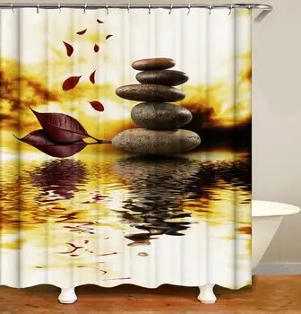 

Bathroom Shower Curtain Colorful Stones Bath Curtain Rock Black Smooth Pebbles Waterproof Color Hook Shower Curtain