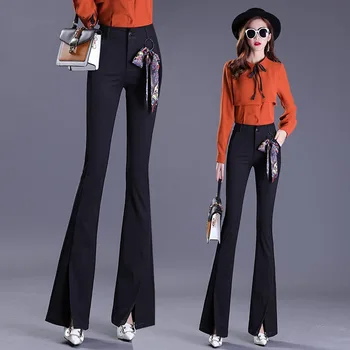

Women's trousers front slit flared pants female spring and summer new temperament high waist pants thin slim pants