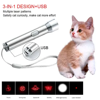 3 w 1 Mini przenośny wielokrotny wzór laserowy USB ładowanie laserowe Teasing Cat Pen Cat Tickle latarka Puzzle kot domowy łaskotać zabawka tanie i dobre opinie Laser zabawki CN (pochodzenie) stainless steel dropshipping wholesale