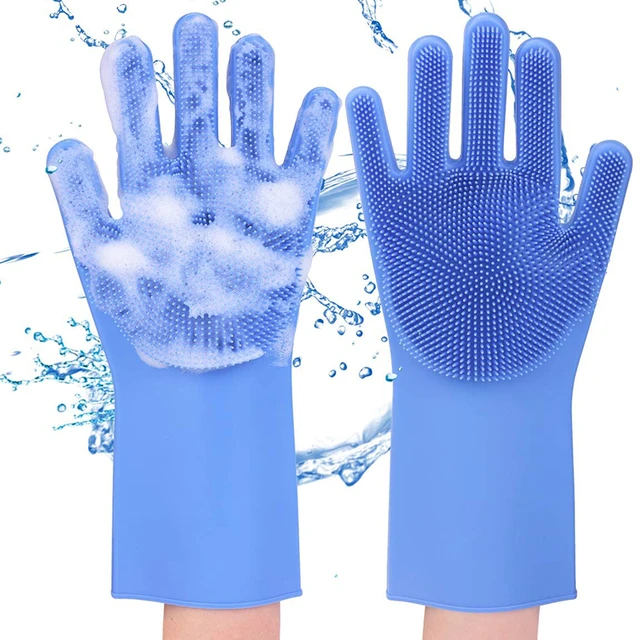 Gants de vaisselle en silicone - Gants de vaisselle réutilisables Brosse de  nettoyage résistant à la chaleur avec éponge Laveurs pour la cuisine  propre, les travaux ménagers, la salle de bain, le