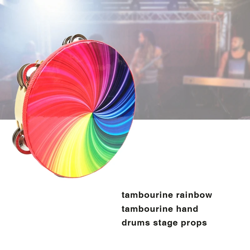 TOP!-10-Inch Percussion Instrument Double-Row Color Tambourine Rainbow Tambourine Performance Hand-Cranked Instrumental Props