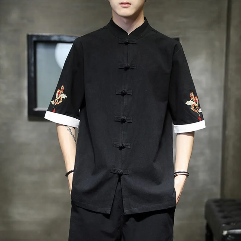 Summer Embroidery Linen Top Traditional Chinese Clothing For Men Vintage Shirts Asian Streetwear Tang Suit Kung Fu Clothes 31639 |