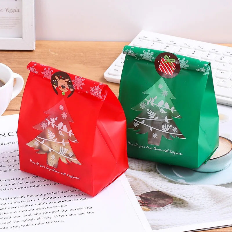 50Pcs Christmas Candy Bag Snowflake Gift Bags Cookie Candy Biscuit Packaging Bag Decorations For Home 2022 Navidad