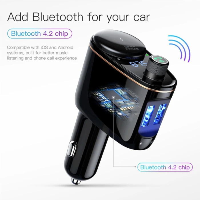 Автомобильный Беспроводной Bluetooth V4.2 FM передатчик MP3 плеер 3.4A устройство для автомобиля с двумя портами USB Зарядное устройство DQ при падении