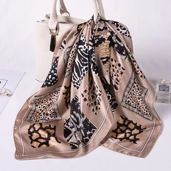 Leopard Print Silk Hair Scarf Women Headbands Luxury Designer Square Kerchief Satin Neck Head Scarfs Shawls and Wraps Bandana
