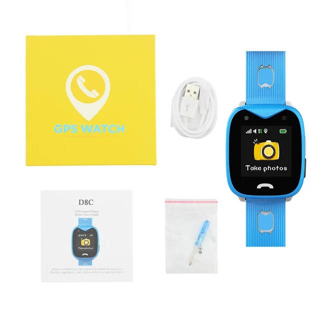 with box blue Умные часы gps-трекер D8 gps трекер для детей IP68 водонепроницаемый двухсторонний разговор SOS gps локатор безопасный забор приложение в режиме реального времени tacking - Цвет: with box blue