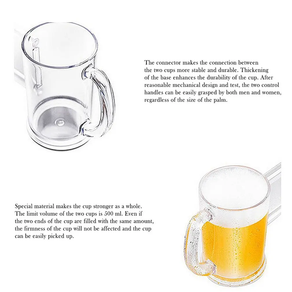 New Conjoined Beer Cup 2-in-1 Transparent Double Person Wine Glass Making Friends Cup HalaMug For Bar Party Game Funny Gift