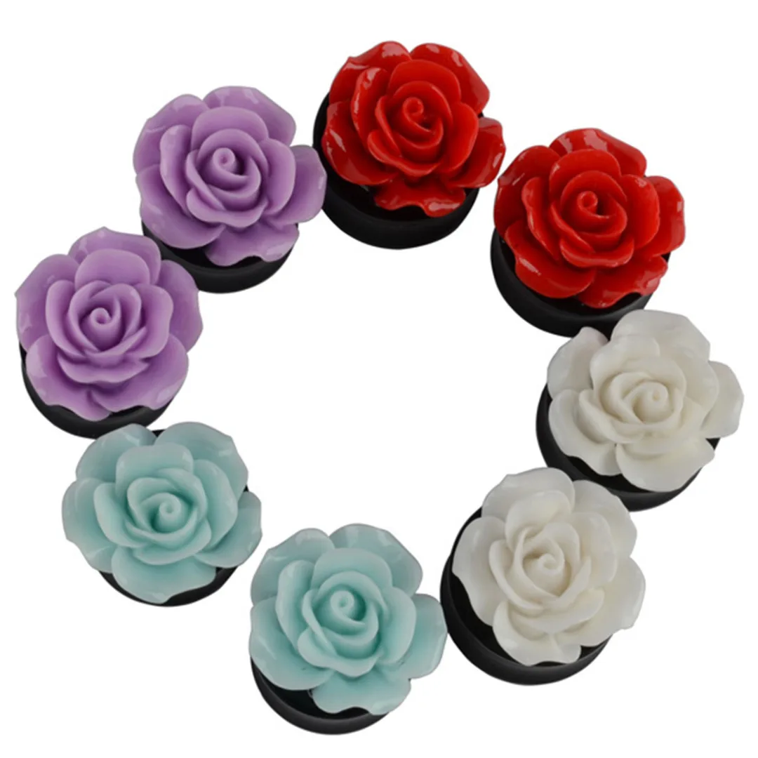 Acrylic Plugs And Tunnels Ear Plugs Flower Hollow Tunnel Plug 8mm-25mm Ear Gauges Expander Stretcher Piercing Jewelry body piercing jewelry body jewelry ear piercing jewelry 1pair