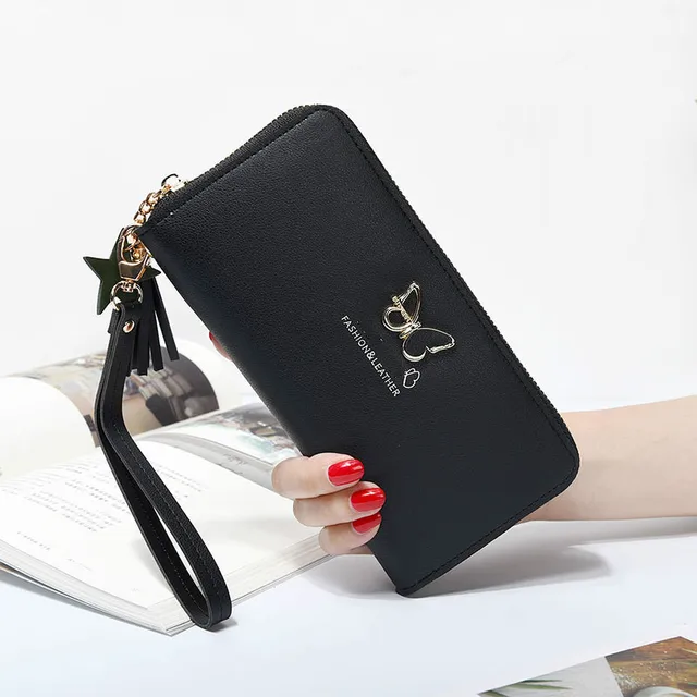 Fashion Butterfly Women Wallet Wrist Handle Phone Case Long Section Money Pocket Pouch Handbag Women's Purse Card Holders 2020 3