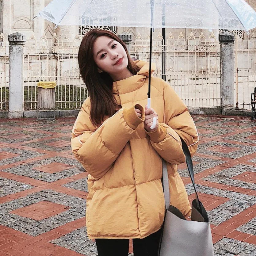 

Photo Shoot INS Short Two-color Thick Selvage Cotton-padded Clothes Sweet Laziness Loose-Fit Versatile Hooded down Coat Student