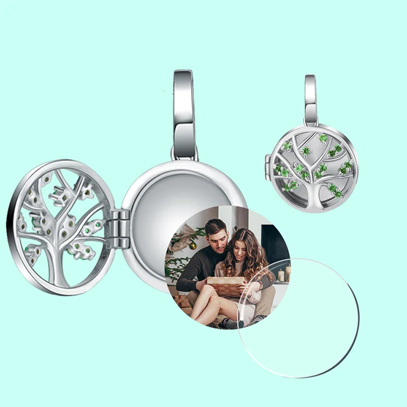 XiaoJing 925 Silver Engraved Unique Family Tree of Life Photo Locket Charms Fit bracelet&Necklace Custom Jewelry free shipping