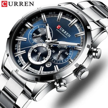 

CURREN Top Brand Military Quartz Watches Silver Clock Mens Quartz Stainless Steel Chronograph Watch for Men Casual Sporty Watch