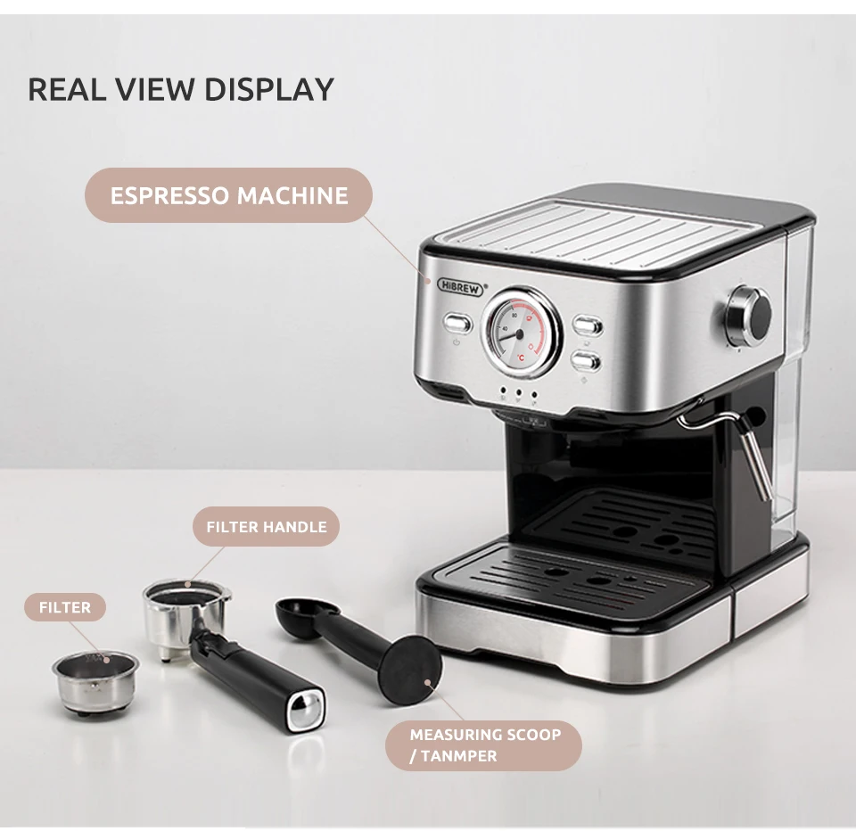 HiBREW 20 Bar Espresso inox Semi Automatic Coffee Machine Cafetera H5