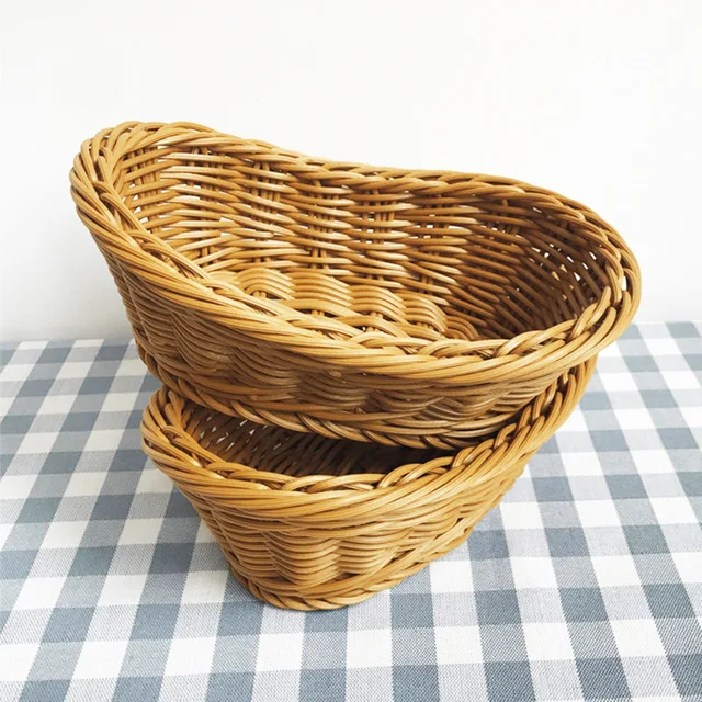 Ovális Ívelt Rattan Fonott Szövött Kosarak Kenyér Gyümölcs Zöldségekhez Étterem Asztali Tárolása - Image 5