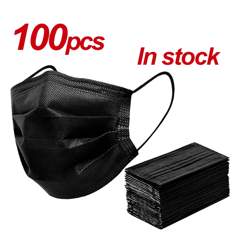 Free shipping Black 3 layer Mask 50pcs Face Mouth Masks Melt Blown Cloth Disposable Anti Dust Masks Earloops Masks|Masks| - AliExpress
