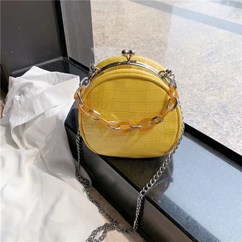 

2020 new female bag cute bag fashion clip mouth chain portable crocodile pattern trend wild shoulder messenger bag wholesale