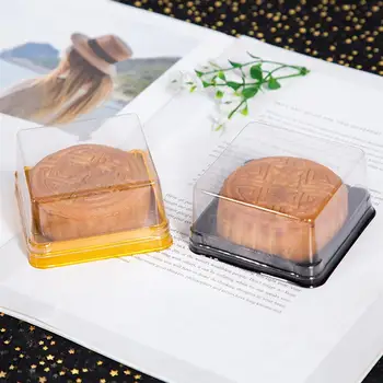 

50 pcs Moon Cake Boxes Square Plastic Baking Golden Packing Box for Pastry