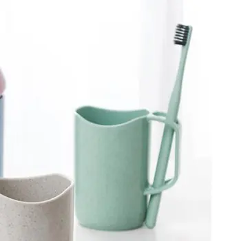 

Creative Wheat Straw Toothbrush Holder Cup with Toothbrush Rack Bathroom Wash Cup Organizer Mug Portable for Travel