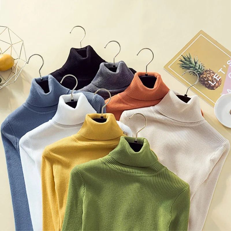 

Aproms Autumn Turtleneck Tight Knitted Women's Sweaters Korean Fashion Winter Candy Color Basic Pullovers Female Jumper 2020 New