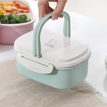 

Microwave Lunch Box Wheat Straw Dinnerware Food Storage Container Children Kids School Office Portable Bento Box Lunch Bag