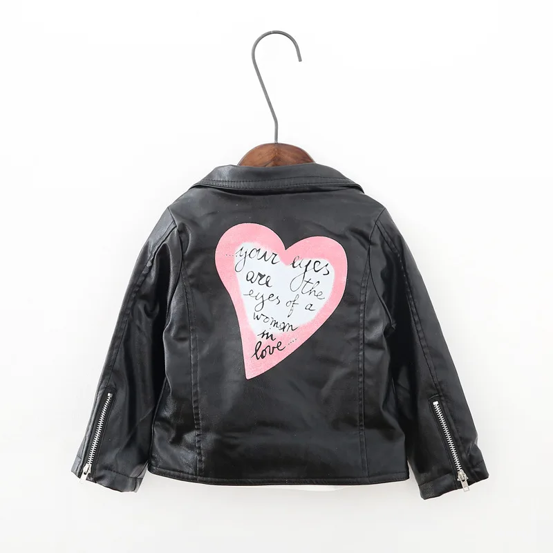 

Autumn 2019 Children PU Leather Jacket Girls Coat Zip Turn-down Collar Short Faux Leather Outwear Kids Windbreaker Black Jacket