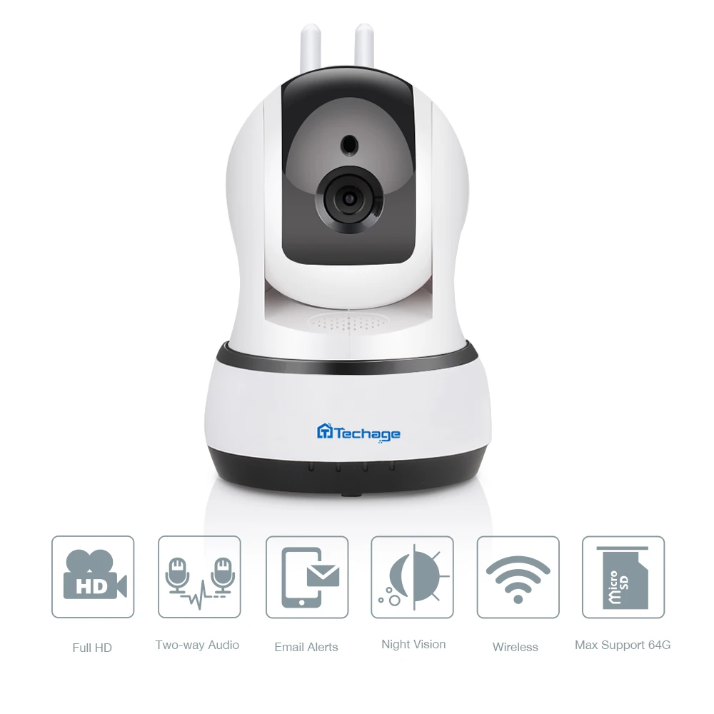 Беспроводная ip камера Techage 2 МП двусторонняя аудиосвязь Wi Fi Радионяня купольная