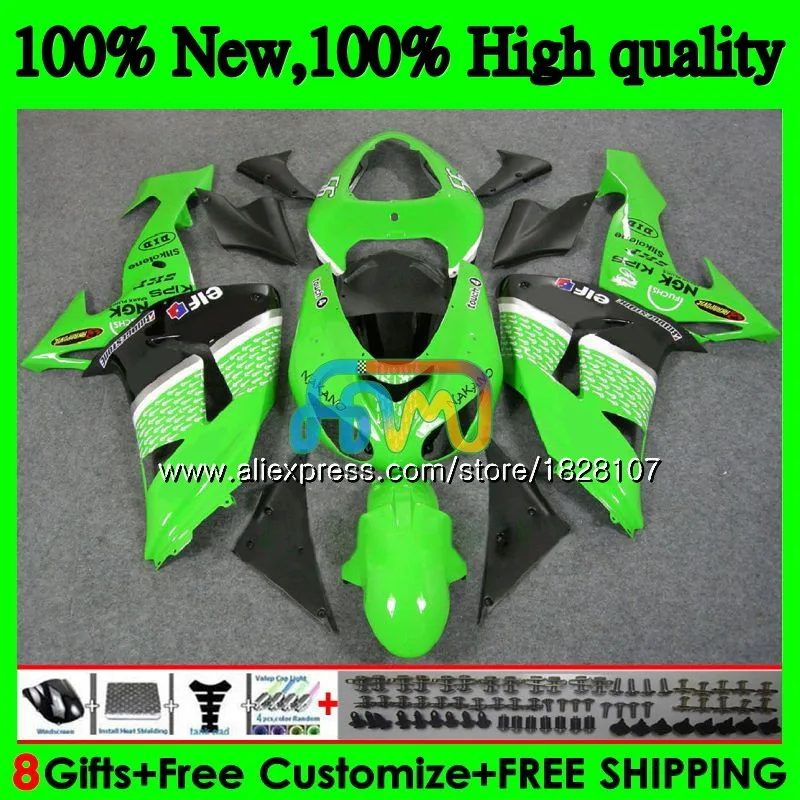 Корпус для KAWASAKI ZX 10 сотрудников отдела исследований ZX-1000 ZX-10R ZX1000 CC цвета: зеленый, черный 06 07 16BS. 11 ZX 1000CC ZX 10R ZX10R 06 07 2006 2007 комплект обтекателей - Цвет: No. 1