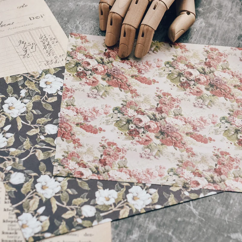 24Sheets/Set Vintage Flower Material Ppaper DIY Scrapbooking Journal Base Collage Photo Props Gift Wrapping Decoration Paper