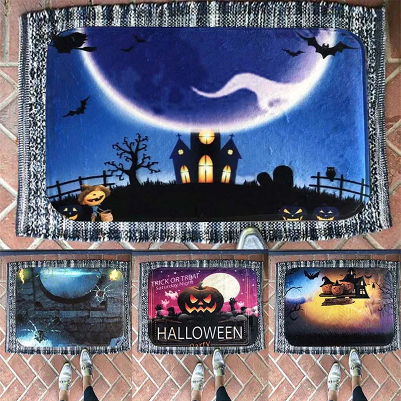 Floor Carpets Creative Halloween Pumpkin Print Bathroom Kitchen Entrance Rugs Anti Slip Home Decoration Mats 40 X 60cm#2F