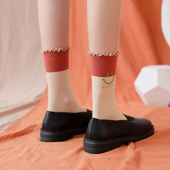 

Women Socks Cartoon Print Japanese Kawaii Cute Long Socks for Women Ruffles Harajuku Vintage Streetwear Crew Sock Christmas Gift