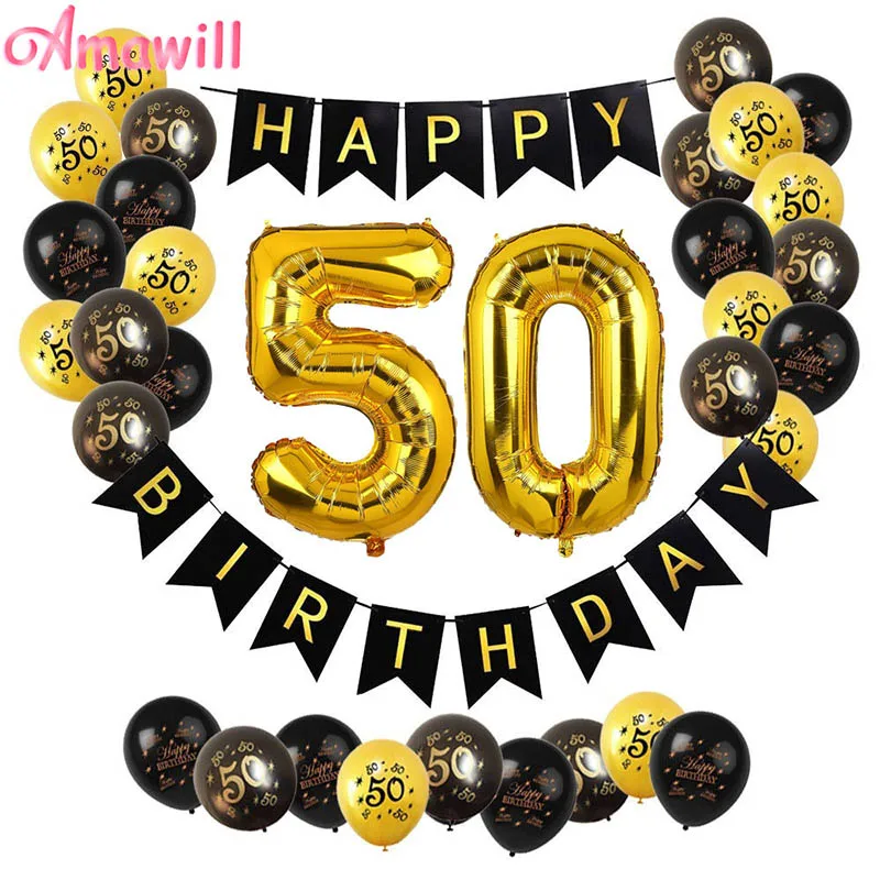 Amawil 50th День Рождения украшения для взрослых с днем рождения баннер номер фольги Воздушные шары 50th лет вечерние украшения 7D