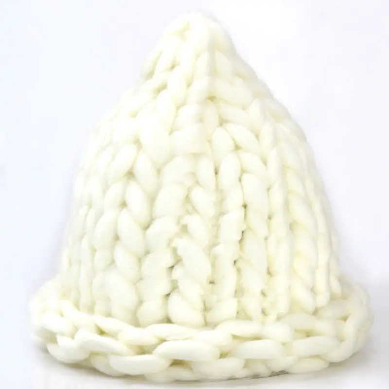 Womens Winter Handmade Chunky Crochet Knitted Pointed Hat Stretchy Braided Solid Color Thicken Warm Cuffed Skullies Beanie Cap