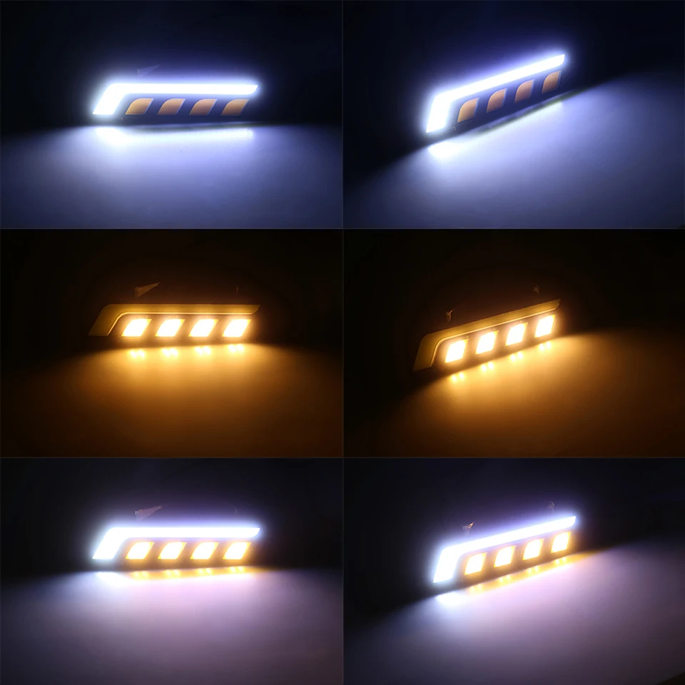 Nlpearl 2x автомобиль светильник сборки Led DRL Led COB Габаритные огни двойной Цвет белого и желтого цвета Авто дневные ходовые огни, внешний автоматический дневной свет 12V