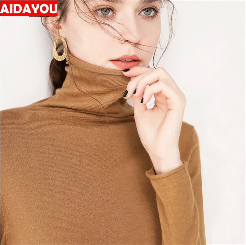 Womens Winter Knitted Turtleneck Solid Sweaters Pullovers Thick Elastic Heap collar Long Sleeve Vintage Ladys ouc626a | Женская одежда
