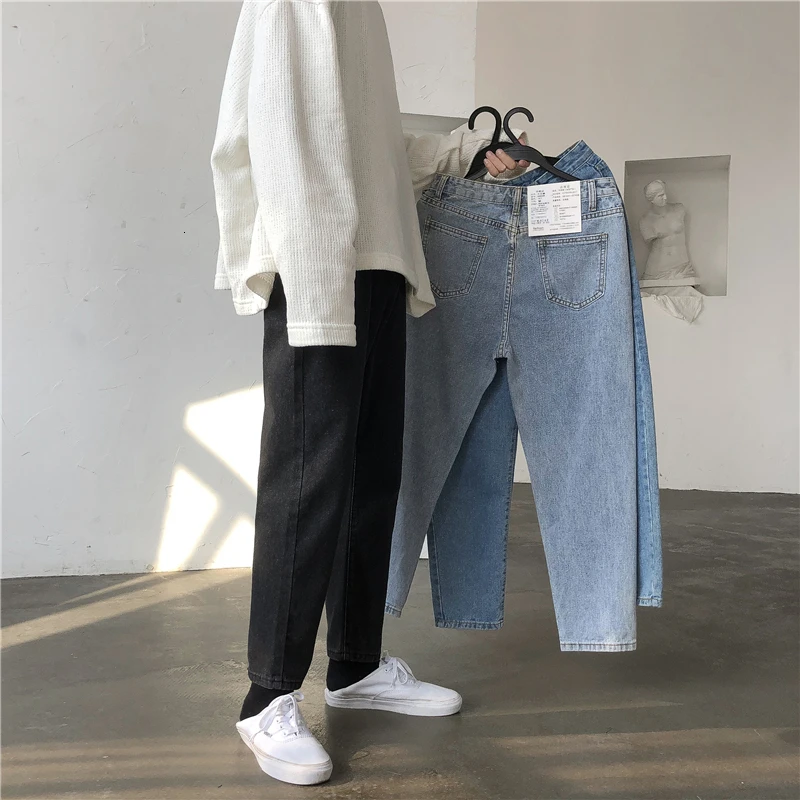 Autumn Jeans Men's Slim Fashion Washed Solid Color Casual Jean Pants Men Streetwear Wild Hip Hop Straight Denim Trousers Male
