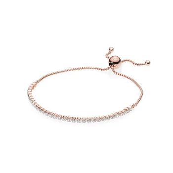 

100% 925 Sterling Silver New 1:1 ROSE SPARKLING STRAND BRACELET Original Jewelry Mysterious Charming Gift 580524CZ