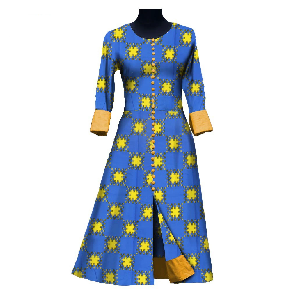 

African O Neck Patchwork Floor Length Formal Cardigan Dress 2020 New Design Traditonal Batik Print Full Dress For Women Party