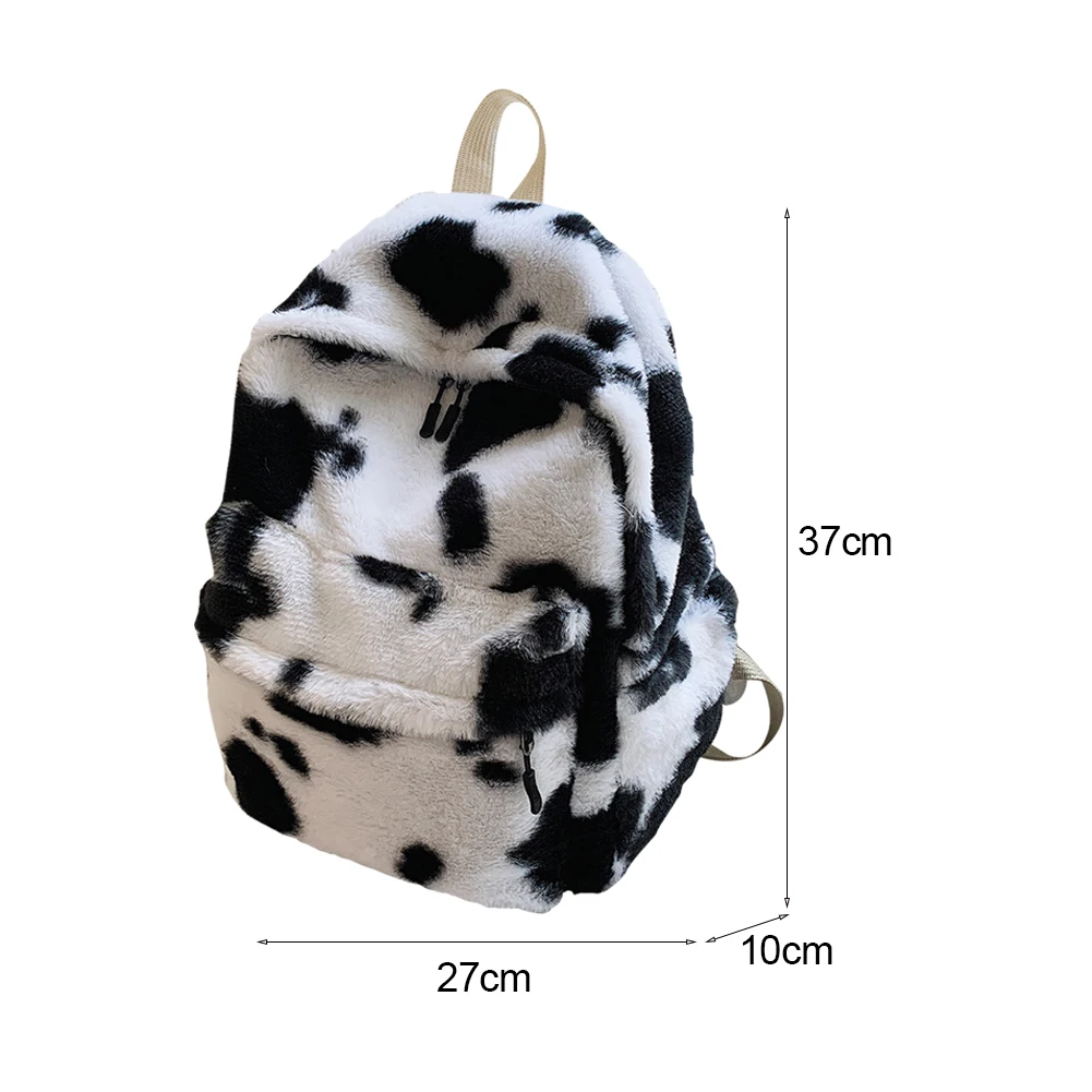 Retro Cow Leopard Printing Women Backpacks Autumn Winter Soft Plush School Bags Female Casual Large Capacity Travel knapsacks 6
