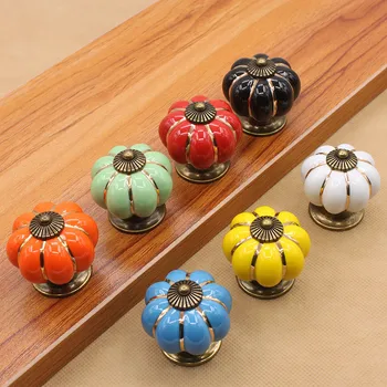 Creative Ceramic Pumpkin Knobs Cabinets Cupboard Handles Antique Dresser Kitchen Cabinet Door Handle Furniture Accessories