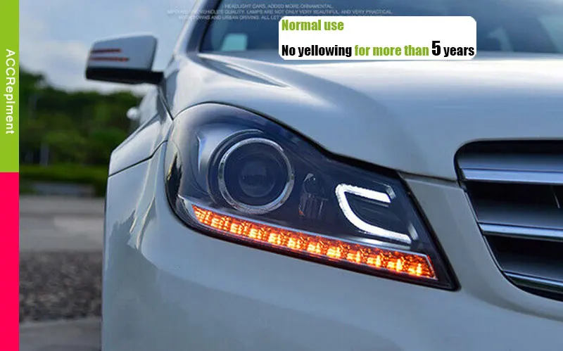 Автомобильный Стайлинг светодиодный налобный фонарь для Benz W204 фары 2011-2013 C180 C200 C260 светодиодный светодиодные дневные ходовые огни на передних фарах H7 Биксеноновая разрядная лампа высокой интенсивности для объектива ближнего и дальнего света