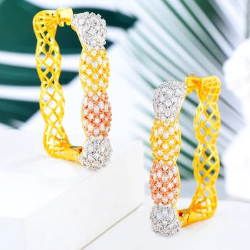 

Chic Trendy Unique Design Sqare Hoop Earrings Full Austrian Crystal for Women Important Occasion Essential Jewelry Top Quality
