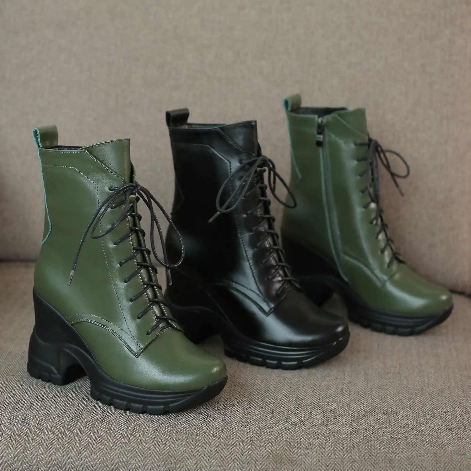Bottes femme/ботинки до середины икры женская обувь на высоком каблуке обувь из натуральной кожи с круглым носком на танкетке; zapatos de mujer; размер 42