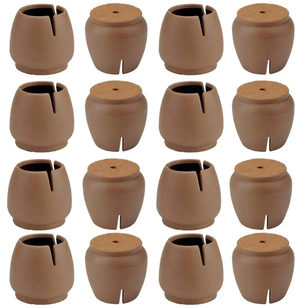 16pcs Chair Leg Caps Round Brown Silicone Table Furniture Leg Feet