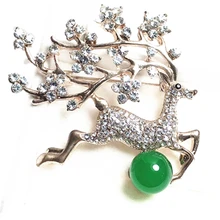 LETSFUN ювелирные изделия натуральный зеленый нефрит драгоценный камень брошь «олень» подарки